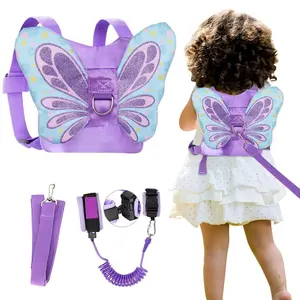 KF5-CPB07  Toddler Leash for 1-5 Years, Baby Safety Harness for Girls with Anti-Lost Key Lock & Adjustable Strap, 3-in-1 Wrist Leash and Kids Backpack Harness for Walking Travel (Purple Butterfly)