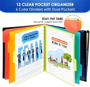 KTRIO 12 Pocket Poly Project Organizer, Letter Size Spiral Binder with Dividers & Zip Pouch, Water-Resistant Multi Pocket Folder for School, Office, Sheet Music & Project Docs