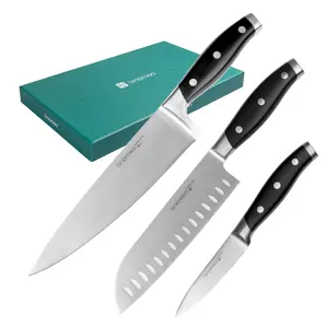 Linoroso 3-Piece Kitchen Knife Set: Linoroso German Steel Chef Knife, Bread Knife & Utility Knife – Anti-Stick & Sharp, Perfect for Holiday Meal Prep Gift-Worthy Kitchen Knife Set Gift