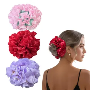 3 count Ruffle Scrunchie, Double-layer Scrunchies Hair Ties Hair Bow for Women and Girls Hair Accessories (Red  )
