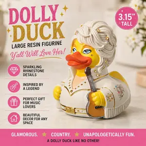 Large Resin-Handpainted Dolly Duck Figurine – Rhinestone White Jumpsuit Duck Collectible, Country Music Inspired Duck Decor, Cruise Jeep