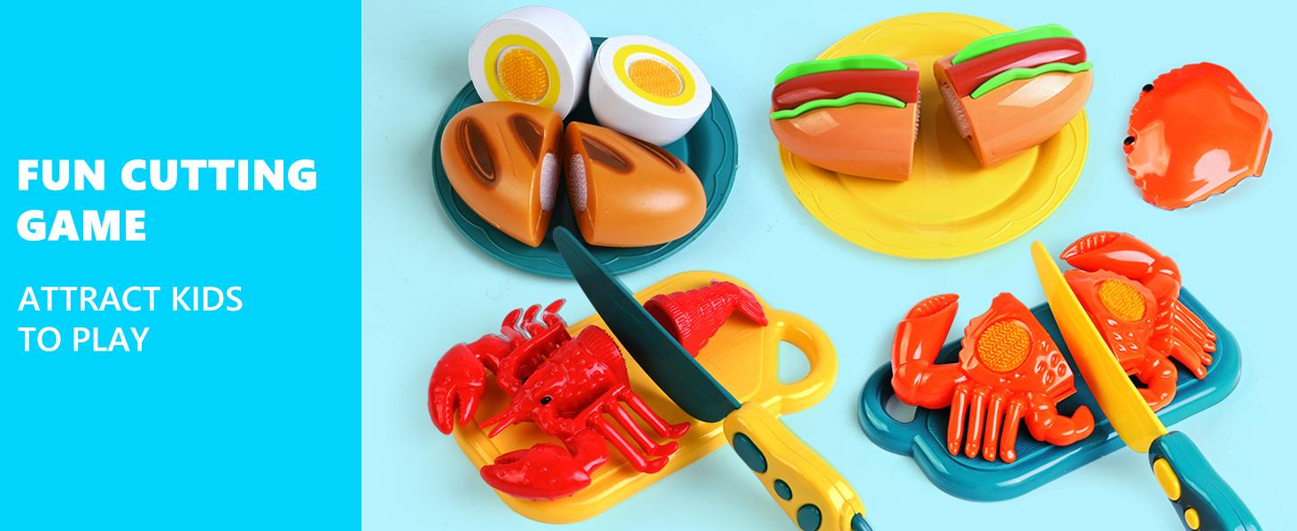 100 Pcs Play Food Set for Kids Kitchen, Pretend Food Toy for Toddlers Age 1-3, Plastics Cutting Fake Food/ Fruit/ Vegetable Accessories with 2 Baskets, Birthday Gifts for 2 3 4 5 Years Old Boys Girls