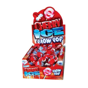 Charms Cherry Ice Blow Pop 48 ct - Sweet and Hard Candy Lollipop with Soft Chewy Bubble Gum Center with Cherry Flavor - 48 Count Box Snack Bonbon