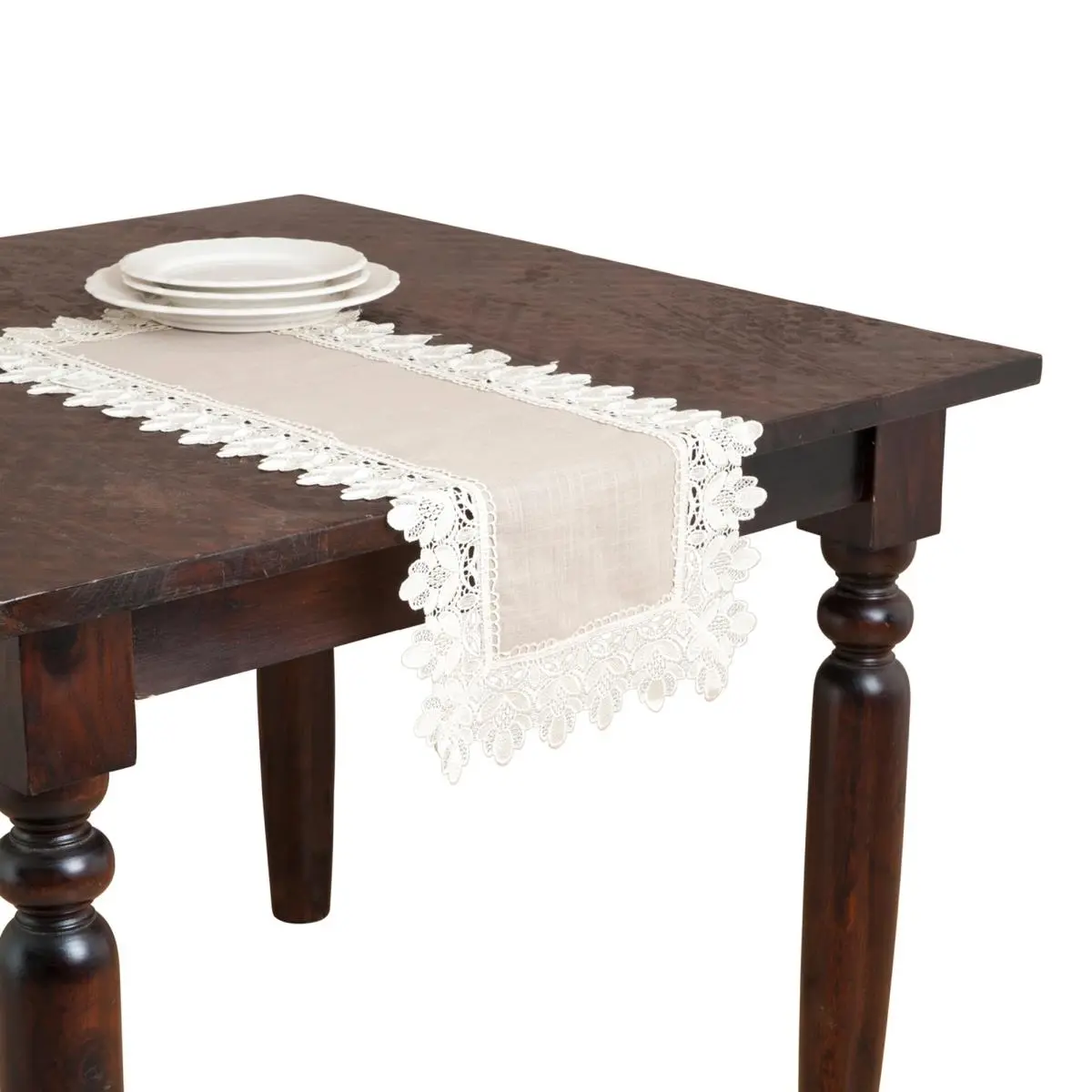 SARO 9212.T1636B Classic 36 in. Rectangle Taupe Lace-Trimmed Table Runner for Kitchen, Household Textiles