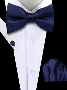 Men's Three-Piece Bow Tie Set, Casual Striped Bow Tie, Elegant Men's Accessory, Perfect Gift, Includes Handkerchief & Cufflinks