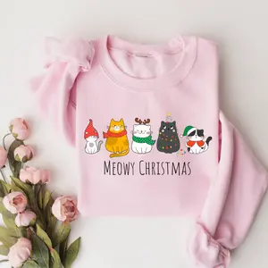 Cat Mom Christmas Sweatshirt – Meowy Christmas Pullover for Women, Cute Cat Lover Holiday Gift