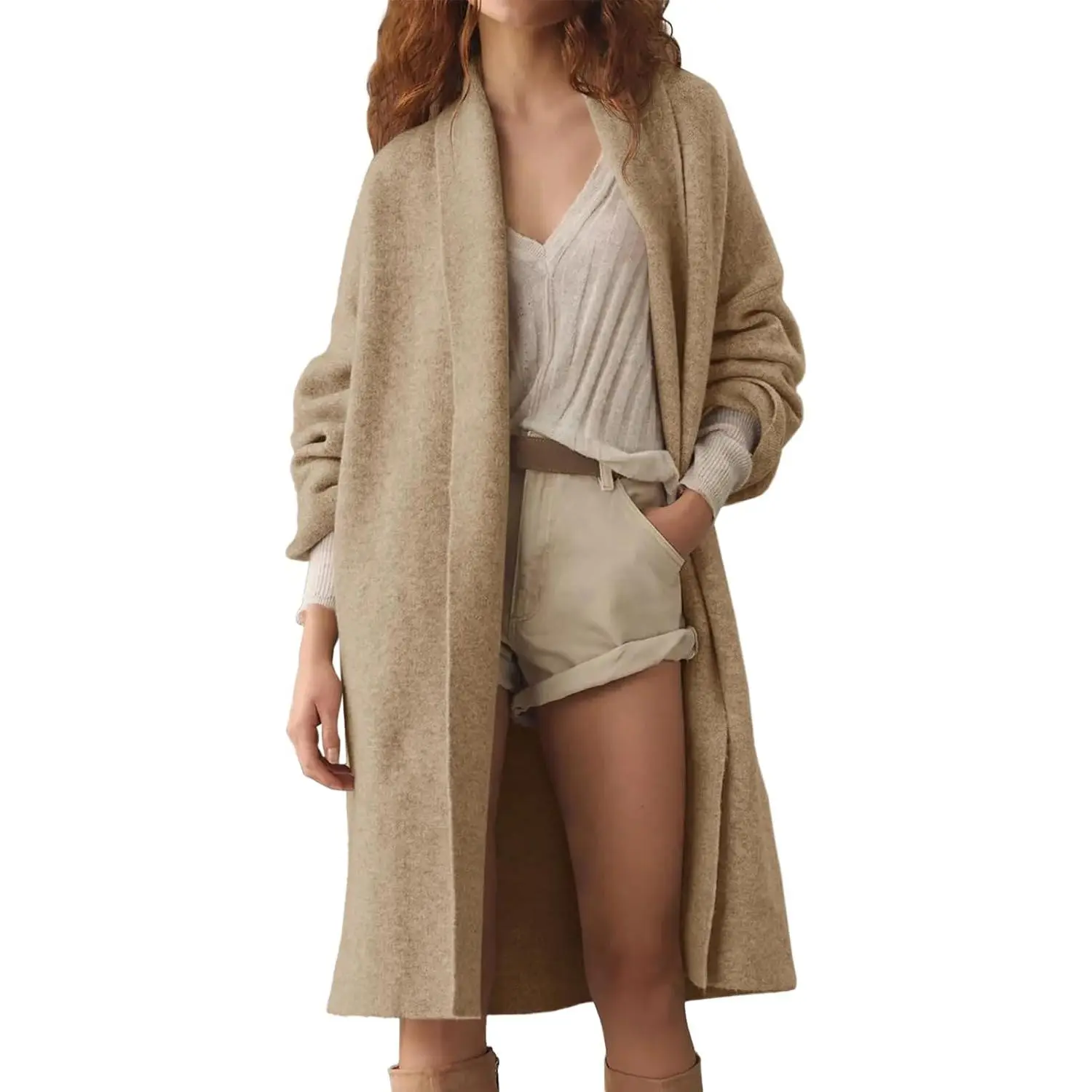 Cardigan Long En Tricot Épais Pour Femme Avec Poches - Chaud Et Élégant Automne Hiver