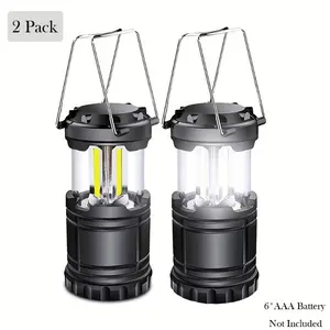 2 Super Bright LED Camping Lights - Portable Foldable Emergency Flashlight, Battery Powered (AAA Batteries Not Included)