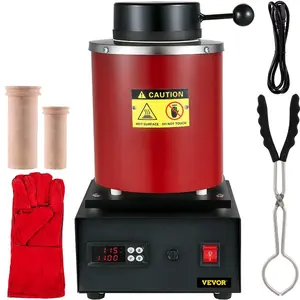 VEVOR Gold Melting Furnace, 1350W, 2102 Max Temperature, 3 kg Digital Electric Melting Furnace, with 1 kg and 3 kg Ceramic Crucible and Ingot Die for Processing of Gold, Silver, Aluminum, Copper
