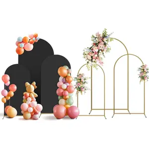Arch Backdrop Stand and Cover Set, 3 Balloon Arch Backdrop 4ft 5ft 6ft, Gold Arched Stand Frame for Wedding, Parties,Birthday, Backdrop Decorations (Black,4ft+5ft+6ft)