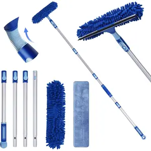 Professional Window  Kit - 62" Lightweight  Pole, 2 in 1 Rotatable Window Cleaning Tool Kit with Extension Pole Cleaning with Bendable  for /Shower/High Windows