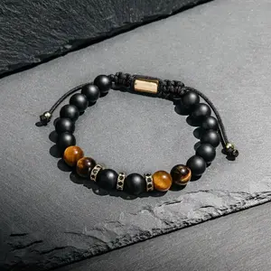 Triple Protection Natural Stone Bracelet Tigers Eye Black Onyx 8mm Beads Bracelet Magnetic for Men Women Adjustable Jewelry