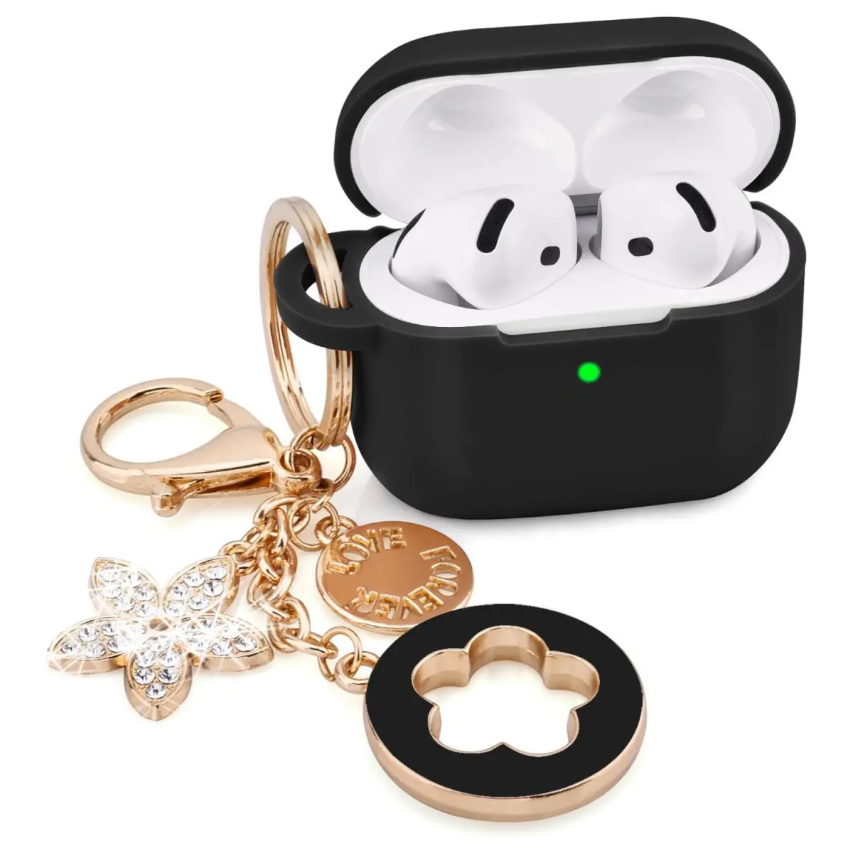 AirPods 4 Case 2024 Silicone Anti Drop Protective Cover with Bling Keychain Wireless Charging Compatible Earbuds Case for Women and Girls