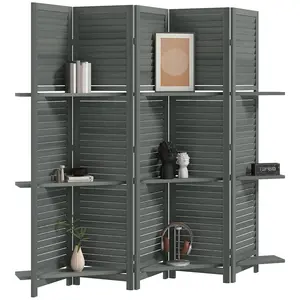 5-Panel 67" Tall Wood Privacy Room Divider with 3 Removable Shelves, Modern Room Divider for Bedroom or Office, Folds Flat for Storage Behind Couch, Modern Room Dividers, Privacy Room Dividers
