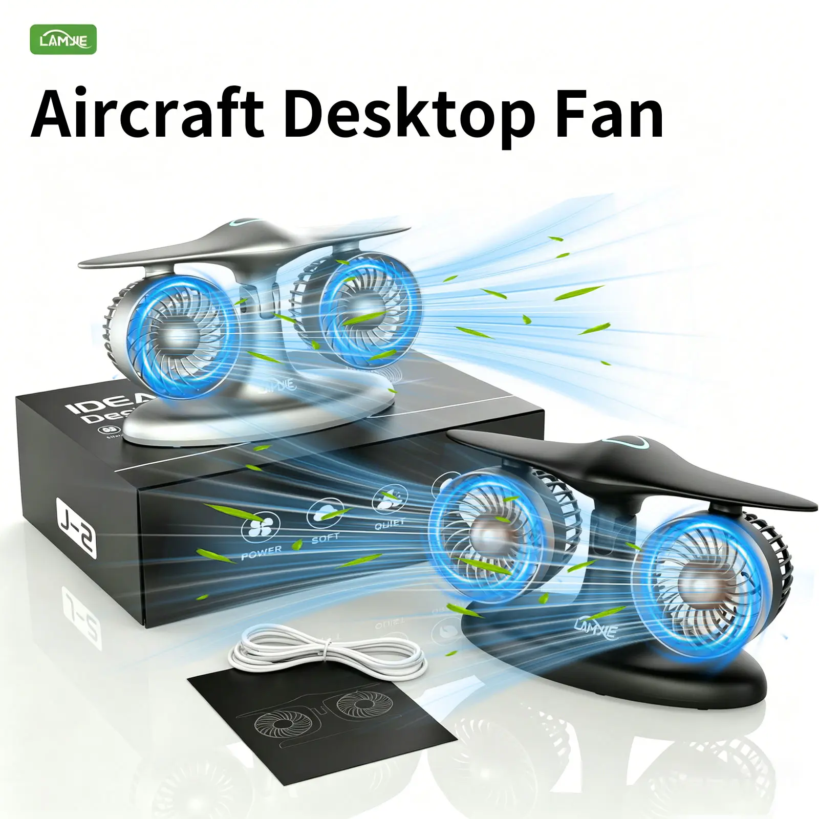 LAMJIE Portable Desk Fan, 8000mAh Battery Powered Aviation Turbine Table Fan with 18H Long Endurance, USB Rechargeable 3-Speed Quiet Cooling Cordless Fan for Bedroom & Office, Retro Jet Engine Design Fan, The Perfect Trendy Gift