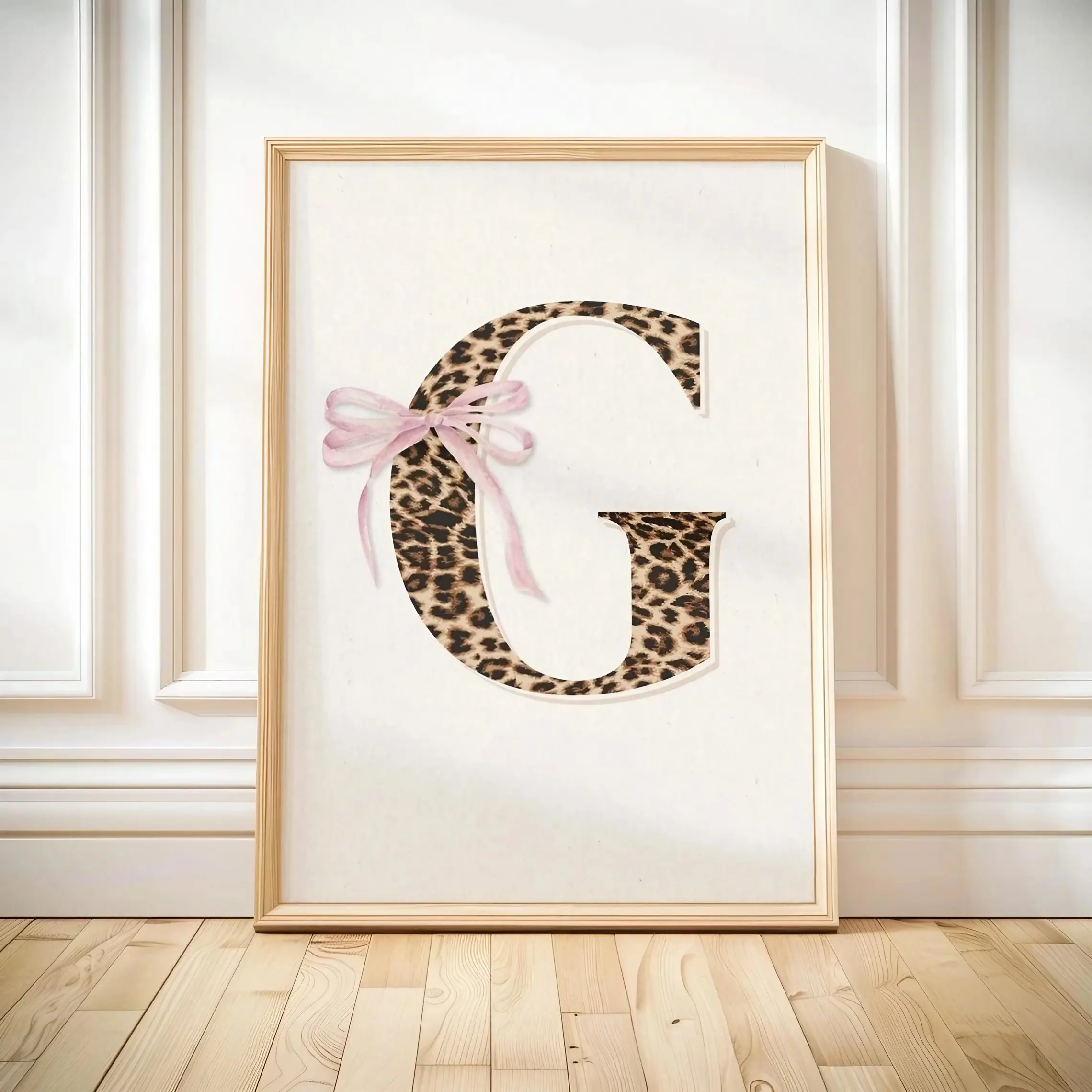 Custom Letter Leopard Initial Print, Personalized Letter Bow unframed Poster, Monogram Name Wall Art, Gift for Daughter, Teen Girl, Bedroom Dorm Apartment Decor