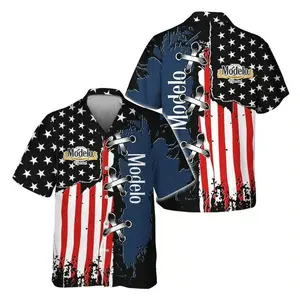 Modelo Especial Hawaiian Shirt American Flag Stars Stripes Grunge Print Men Women Oversized Casual Beach Summer 4th of July Patriotic Streetwear Fan Gift Aloha Button Up Top