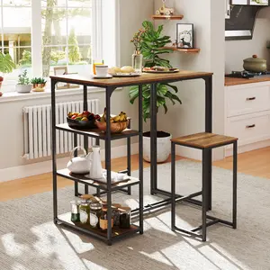 COSTWAY - 3-Piece Bar Table Set for 2 Bar-Height Dining Table with 2 Stools-Rustic Brown