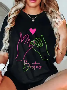 100% Cotton Unisex Bestie Heart Hands Girl Women Friends Best Friend T-Shirt Casual Top