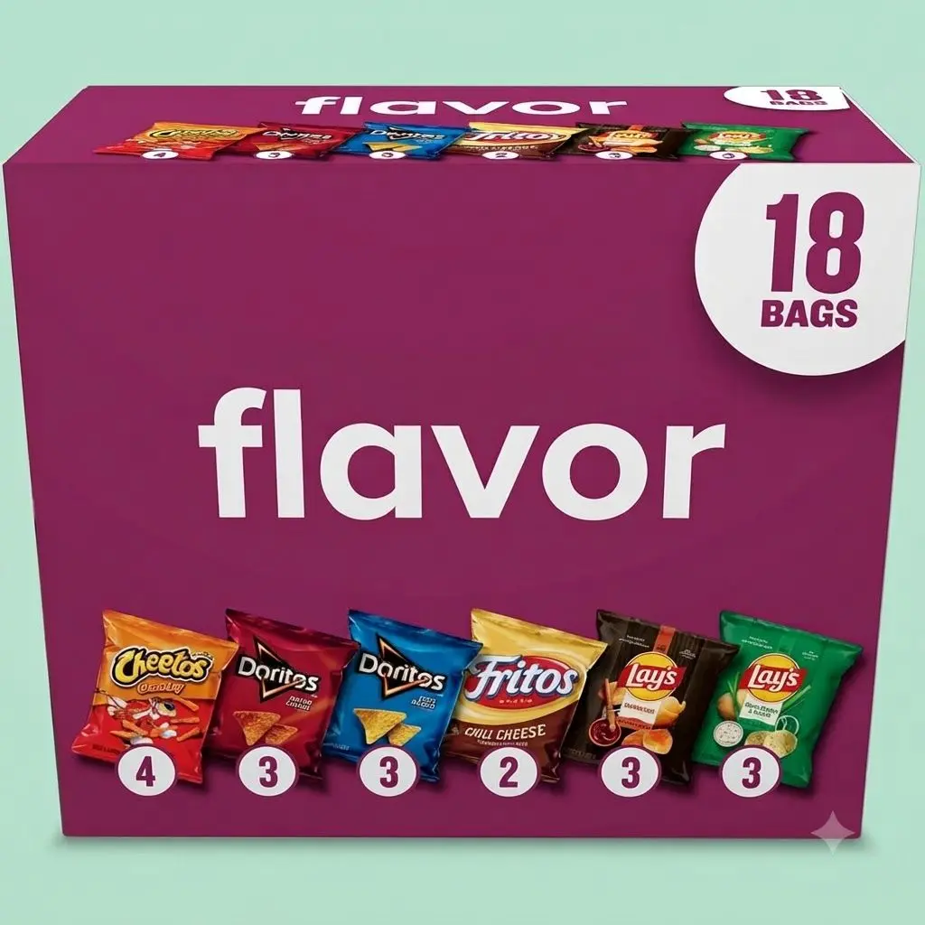 Frito-Lay Flavor Mix Snacks Variety Pack (18 Count) – Single-Serve Doritos, Cheetos, Lay’s & Fritos Bags