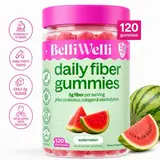 BelliWelli Daily Fiber Watermelon Gummies 120ct - 5g Fiber per Serving with Probiotics & Collagen for Digestion Regularity & Constipation Support Digestive Wellness