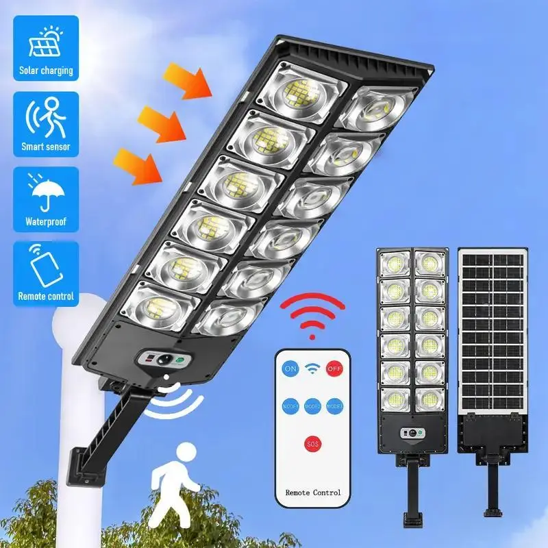 Solar Street Lights Outdoor Lighting Solar Wall Light, Commercial Parking Lot Light, 6500K Dusk to Dawn Solar Security Flood Lights Motion Sensor Sola