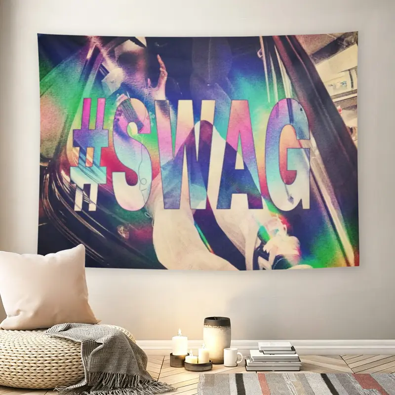 # SWAG Holographic Y2K 2000s Wall Flag, Rainbow Iridescent Text Tapestry, Mid-century Modern Streetwear Aesthetic Room Decor for Gen Z Adult Fans, Vibe Colorful Car Vibe Wall Hanging