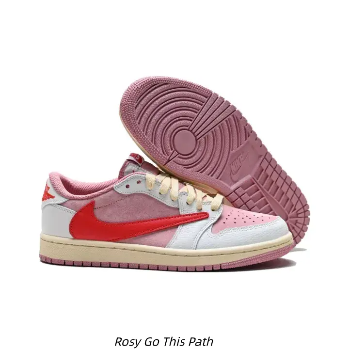 Pink White Red Contrast Low Cut Street Sneakers Soft Suede Wear-resistant Vintage Cream Rubber Sole Daily Footwear