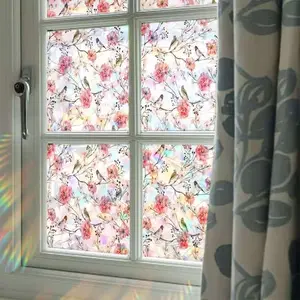 Colorful Glass Window Film Roll, Static Adhesive Decorative Sticker, Removable Design for Bedroom Living Room Kitchen Windows