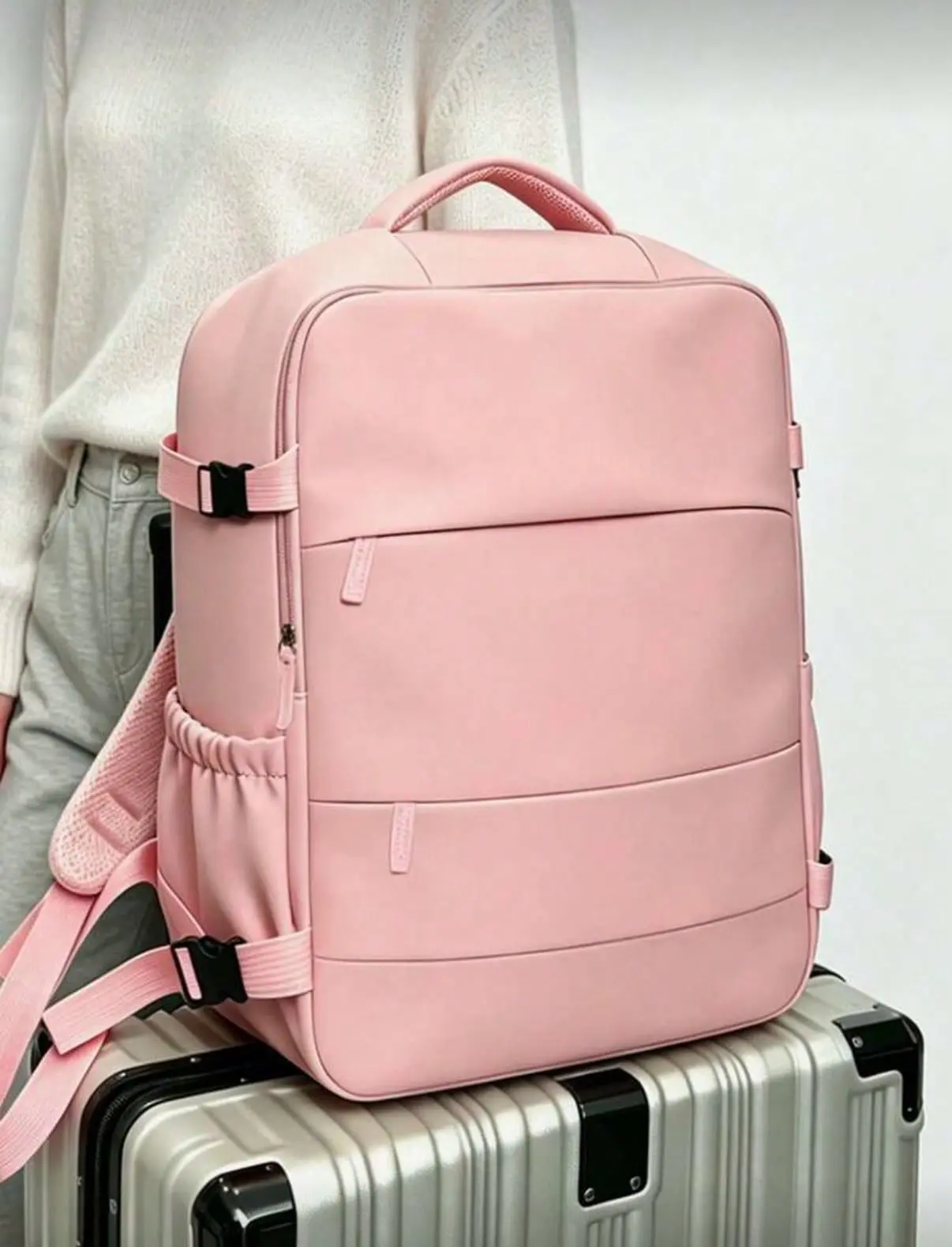 Pink Large Travel Backpack School Bag for Women, Carry‑on Laptop Backpack with Independent Shoe Compartment, USB Charging Port, Multi‑Pocket Expandable Weekender Luggage Bag for Business Trip Vacation