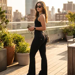 High Waist Flare Yoga Pants with Pockets, Scrunch Butt Booty Lift Bell Bottom Leggings, Tummy Control Stretch Workout Pants for Women Gym Casual