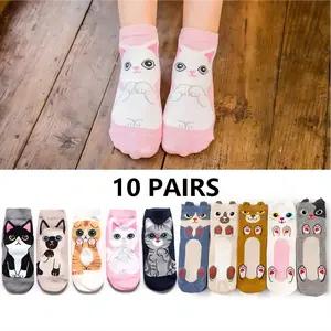 10 Pairs of Women'S Lightweight Mid-Calf Socks Featuring Adorable Cat Designs - Moisture-Wicking And Airy for Daily Use