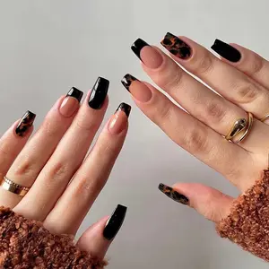 24pcs French Edge Tortoiseshell Nail Stickers, Trendy Girl Style Gradient Nail Art, Short Nails for Women, Fashionable Nail Tips