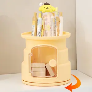 ANSQU 360° Rotating Pen Pencil Holder for Desk, Multifunctional Stationery Organizer with Creative Front Opening Compartment, Cute Yellow Desk Accessory for Office School Home Christmas Gift Set Stock Up Christmas Decorations