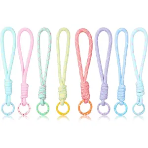 8 PCS Colorful Rope Keychain, 8 Colors Handmade Keychain Cord, Cute Landyard Braid Chain Wristlet for Women Car Key Wallet Purse Accessories
