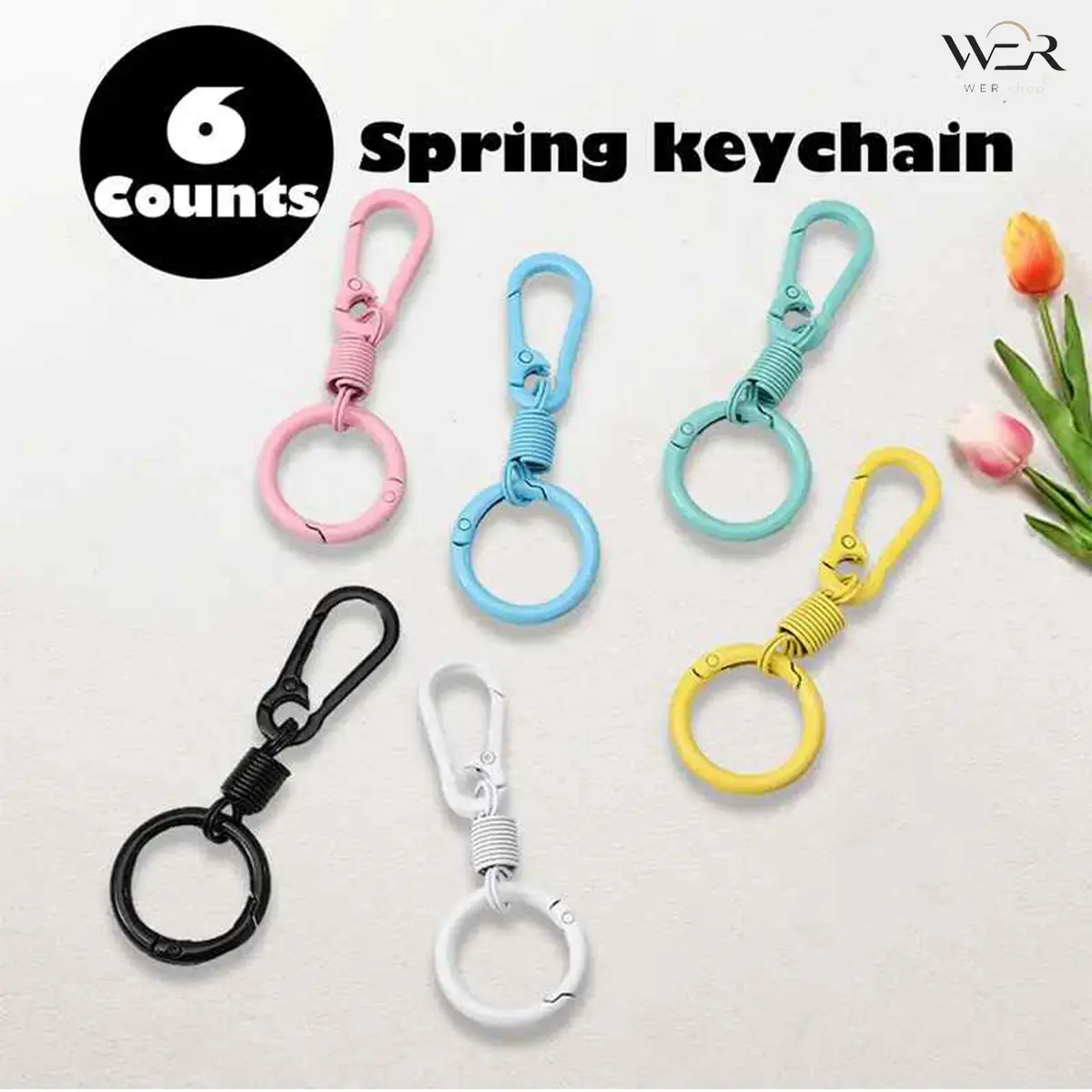 6-Pack Colorful Carabiner Keychain Set, Spring Loaded Metal Clips with Rings for Everyday Carry, Keys, and Bags, Edc Gear, Vibrant