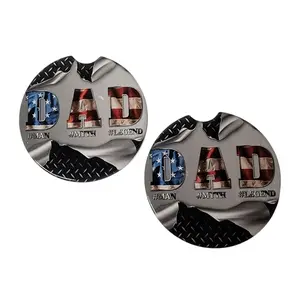 Ceramic Car Coaster Set - Durable Ceramic Coasters for Car Use with American Flag Design and "MAN #MYTH #LEGEND" Text