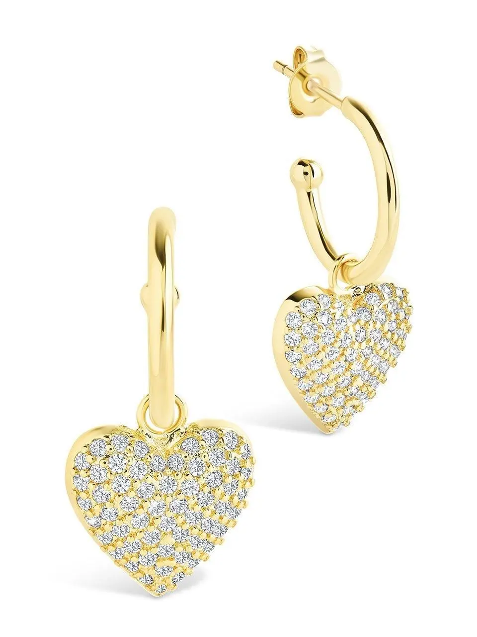 Sterling Forever Sofie Dainty Micro Hoop Heart Shaped Earrings - 14-Karat Gold & Rhodium Plated with Pave Cubic Zirconia Dangle Charm for Women's Fashion Ear Stacking