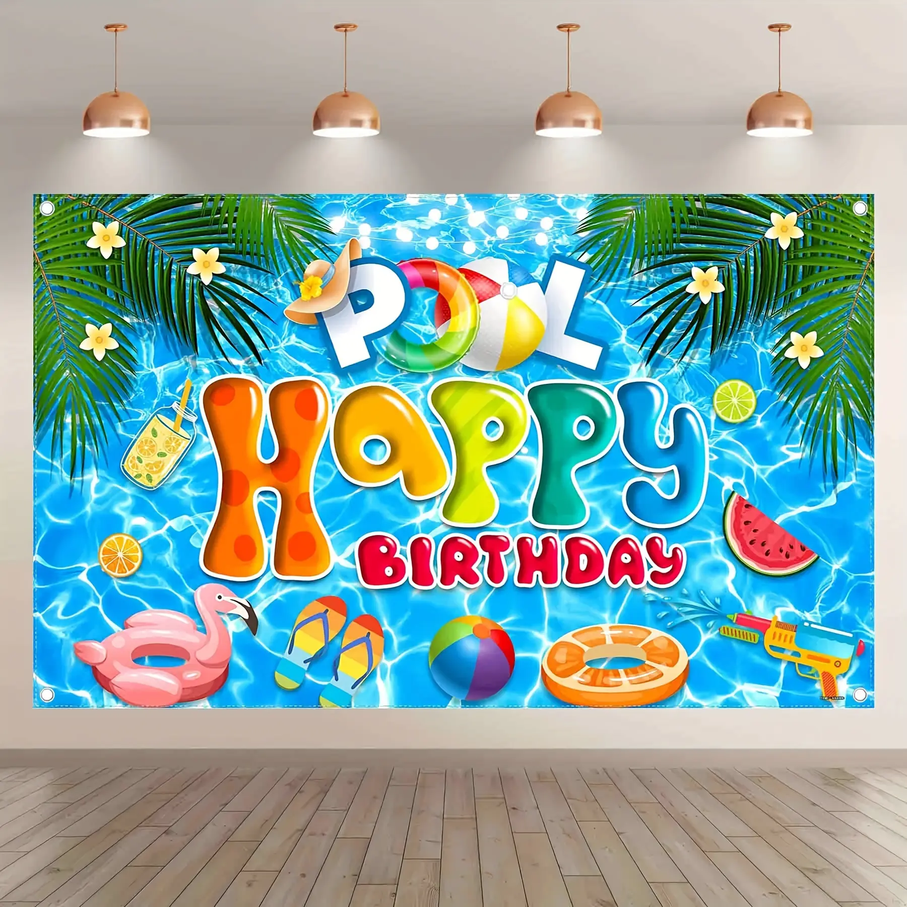 Pool Backdrops Pool Happy Birthday Party Polyester Photography Backdrop, Summer ...