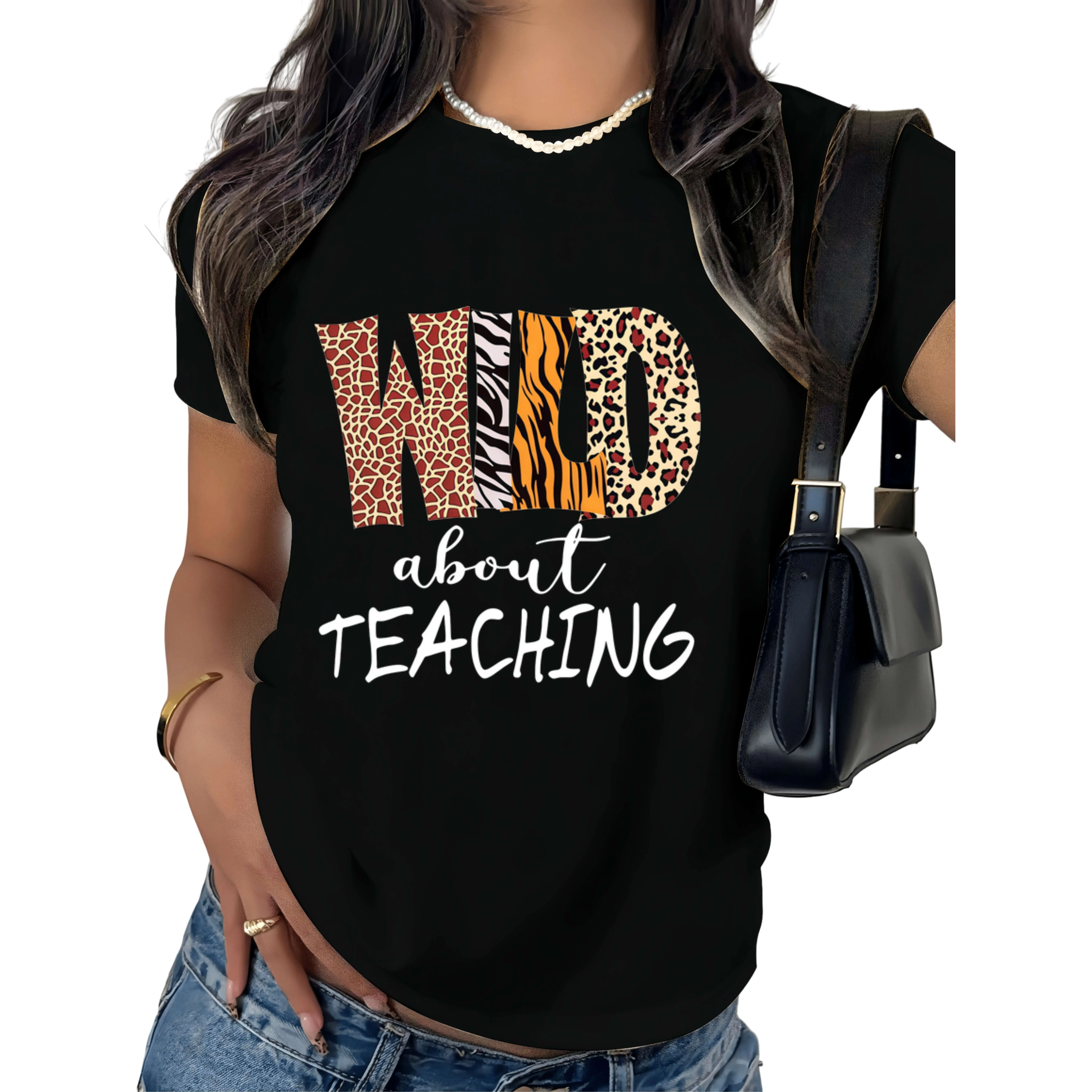 SUWATOIN Womens Teacher Shirts Wild About Teaching Leopard Print T-Shirt Teacher Life Tee Top