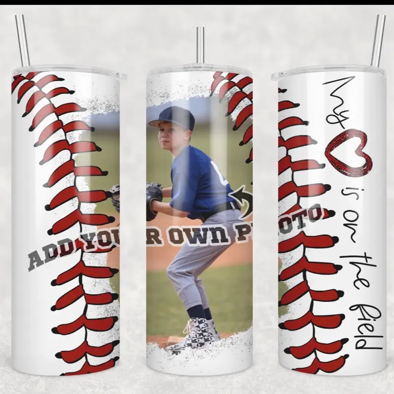 Personalized Baseball Tumbler with Custom Photo and name Design for Sports Fans