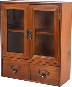 NEW Vintage Counter Top Cabinet12 x4.7"x14"Medicine Cabinet,Display Case with Plexiglass Door,Kitchen Cabinets with Drawers,Spice Cabinet,Apothecary Cabinet,Organization and Storage