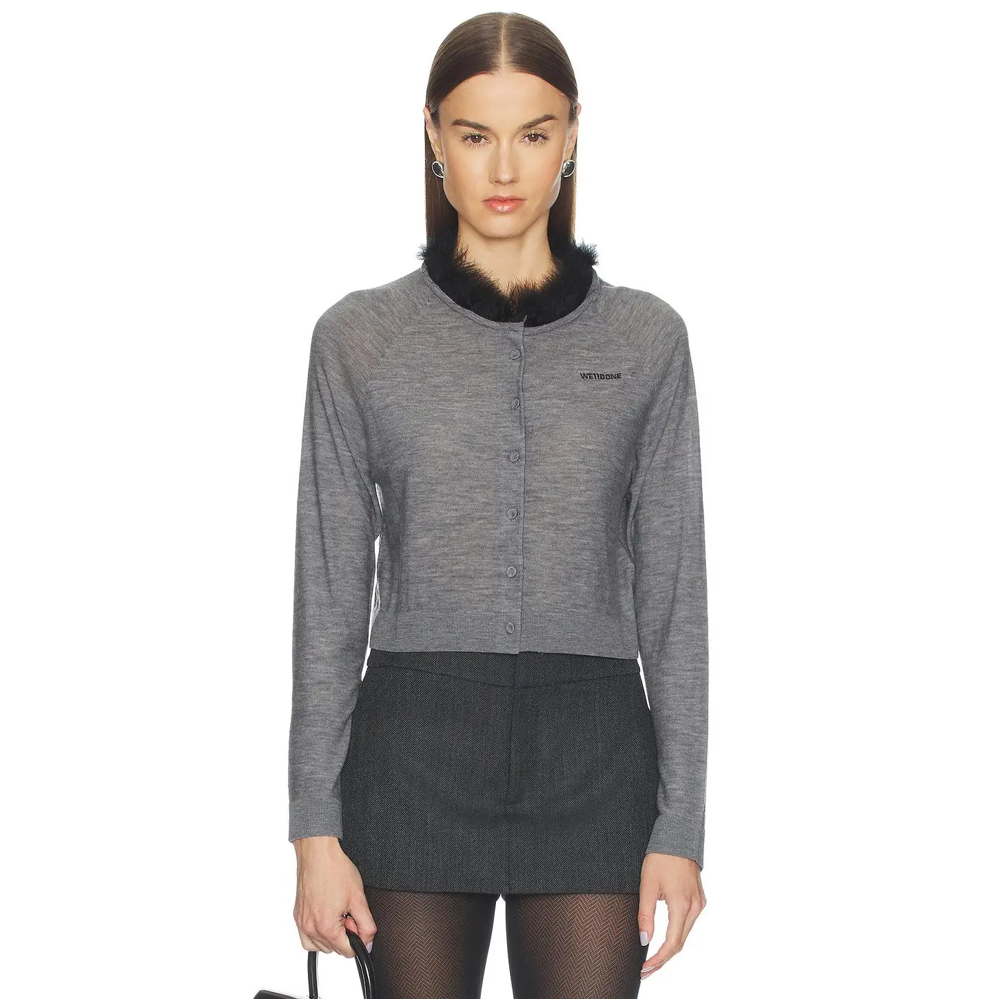 WE11DONE Feather Collar Cardigan in Grey