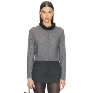 WE11DONE Feather Collar Cardigan in Grey