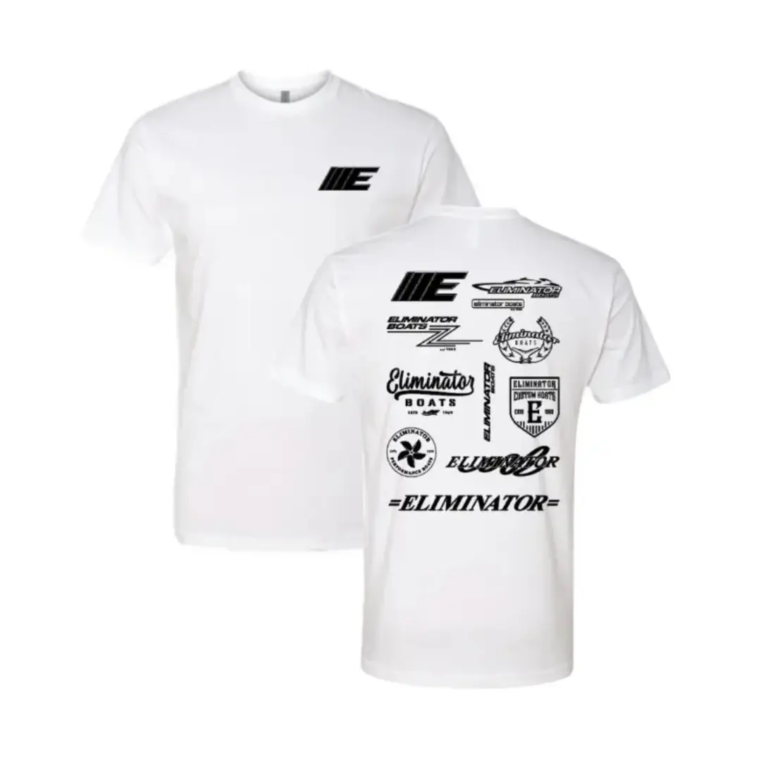 Eliminator Boats Logo T-Shirt – Vintage Performance Powerboat Graphic Tee, Front & Back Print, Boater Gift for Men