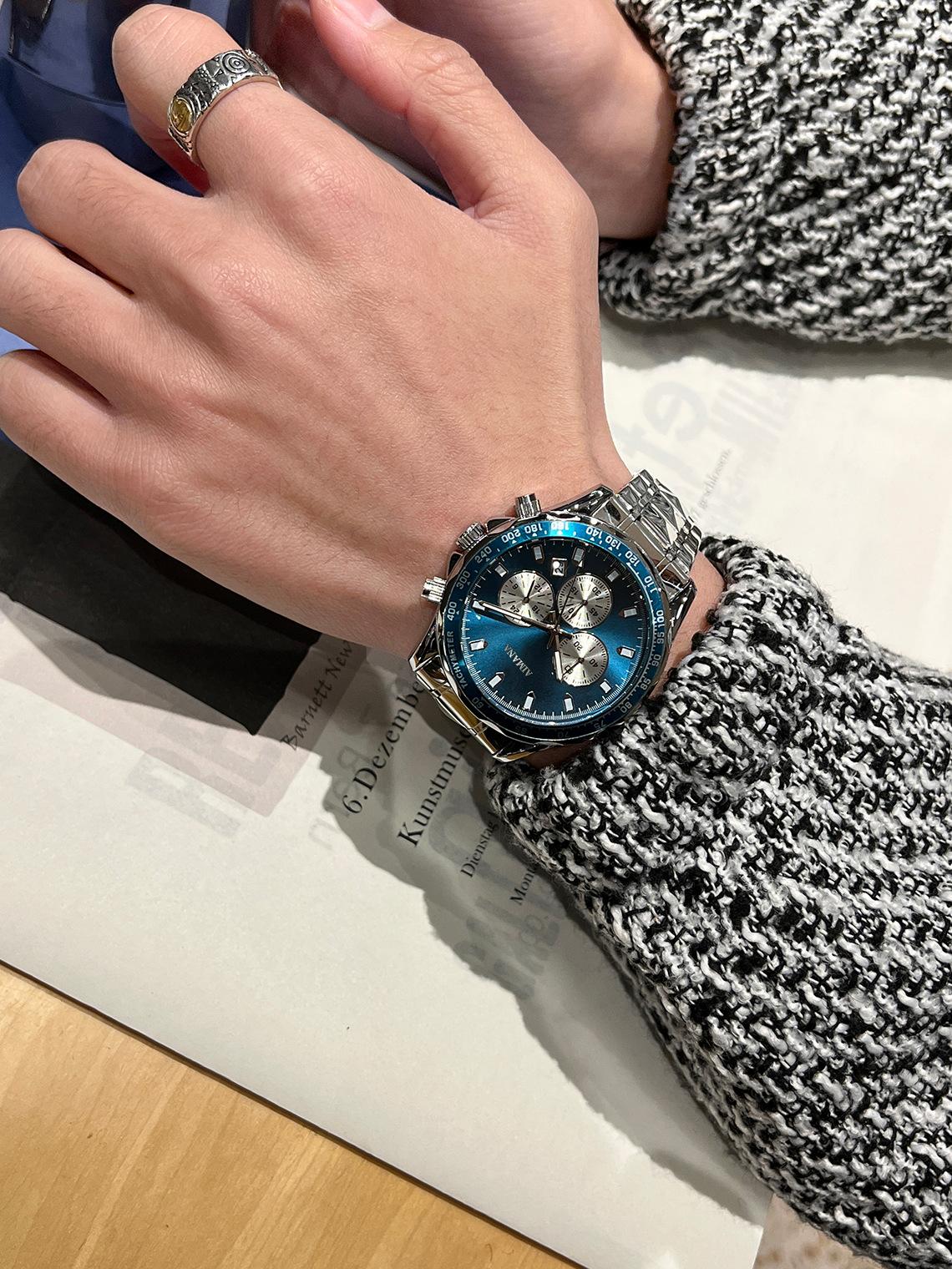 Swiss Luxury Men's Multifunctional Watch - Luminous Quartz Wristwatch with Premium Steel Band, Waterproof Business Style