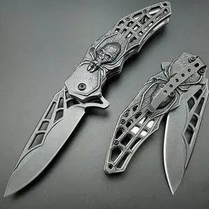 Spider Stonewash 440C Folding Knife Folding Blade Spider web Design Knives Cool survival Outdoor tools