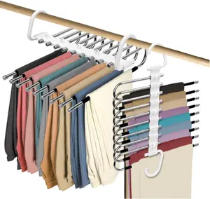 Multifunctional Non-slip Pants Hanger Upgrade 9 Layers Space Saving Clothes Space Saver Hangers Closet Organizers Storage for Pants Jeans Leggings