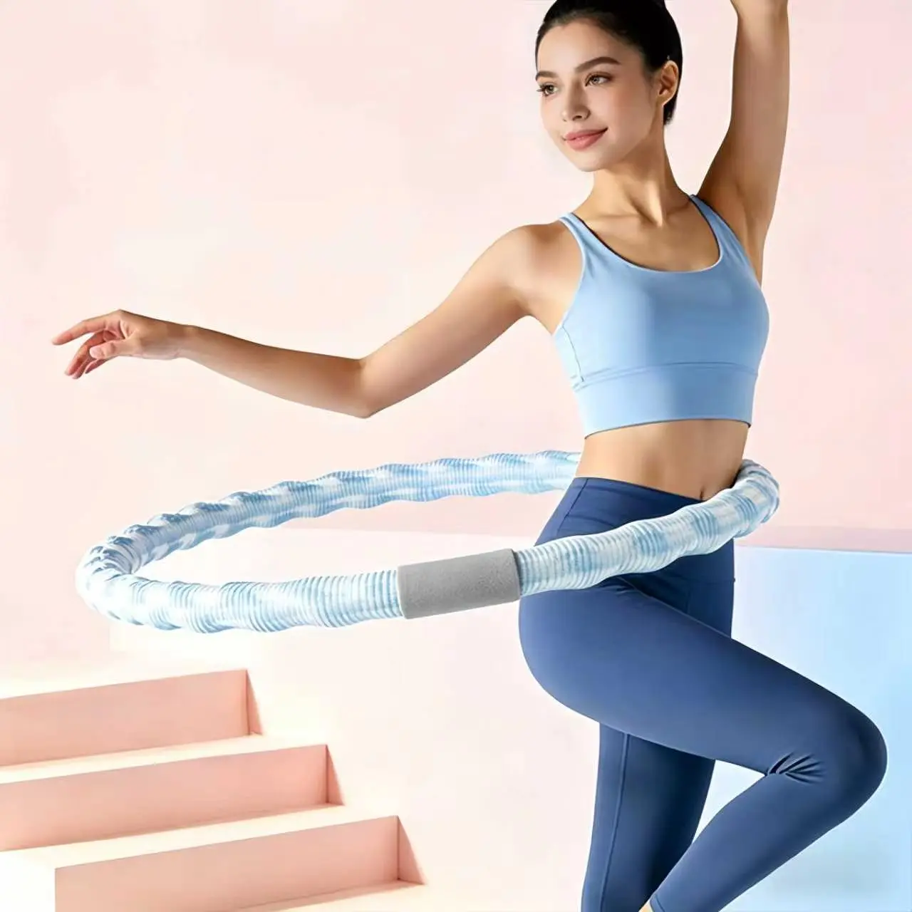 Cool Ice Silk Wave Weighted Hula Hoop 5.5LB (2.5KG), Soft Spring Steel Core Thick Cushioned Quiet Fitness Hoop, Foldable Portable Exercise Hoop In Pink & Blue 2 Colors For Waist Workout & Home Body Shaping