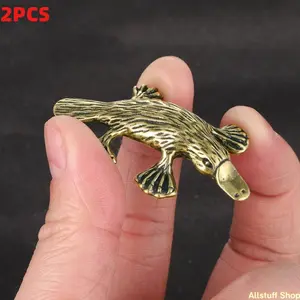 2PCS  A New Gold-Colored Platypus Figurine - an Vintage-Style Indoor Decorative Craft Piece, Unique Handmade Artwork, Personal Collection, Home Decor, Holiday Gift